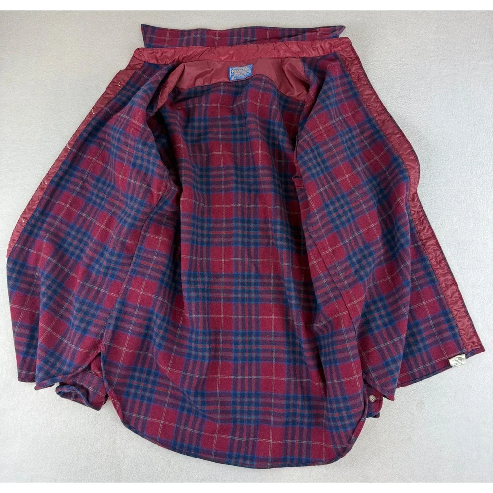Pendleton Board Shirt Mens Large Burgundy Blue Plaid Wool Flannel Vintage